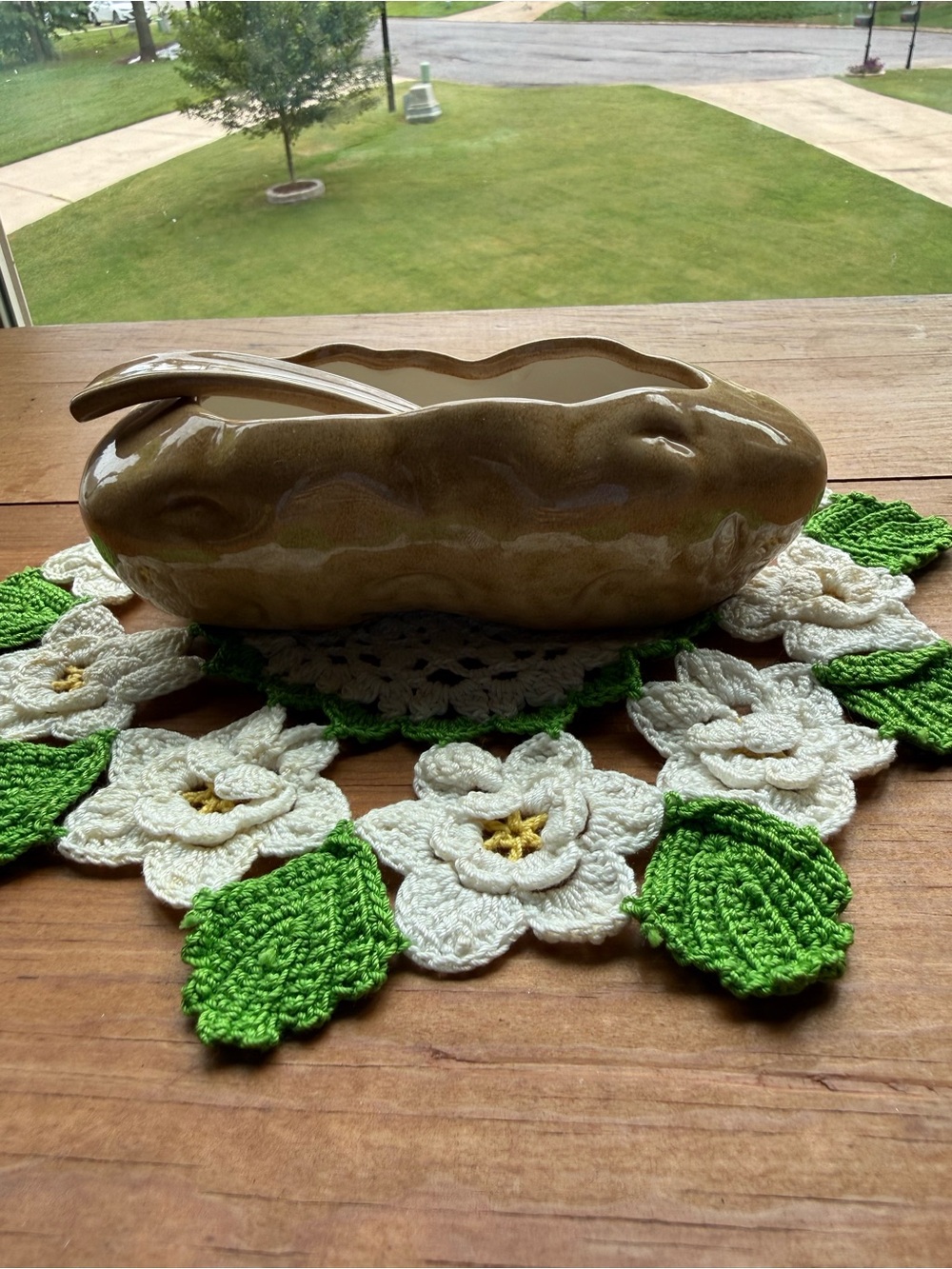 Brown Ceramic potato bowl w ladle